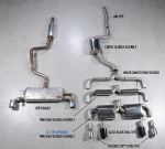 The photo shows the OEM (original Audi) exhaust system alongside the various Milltek Sport stainless steel performance exhaust system options. 983